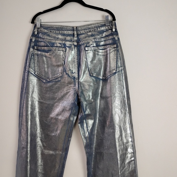 SHEIN Women's Jeans Size 30 Metallic Silver High Waisted Wide Leg Patch Pockets - Picture 8 of 9